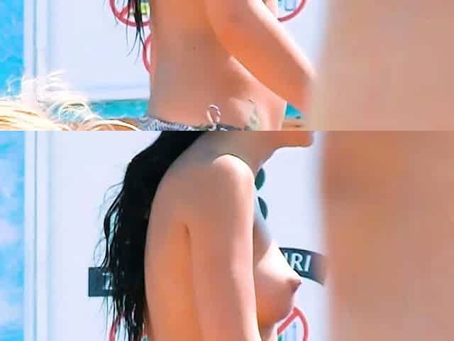 Beautiful fresh faced teen plays at the beach nude
