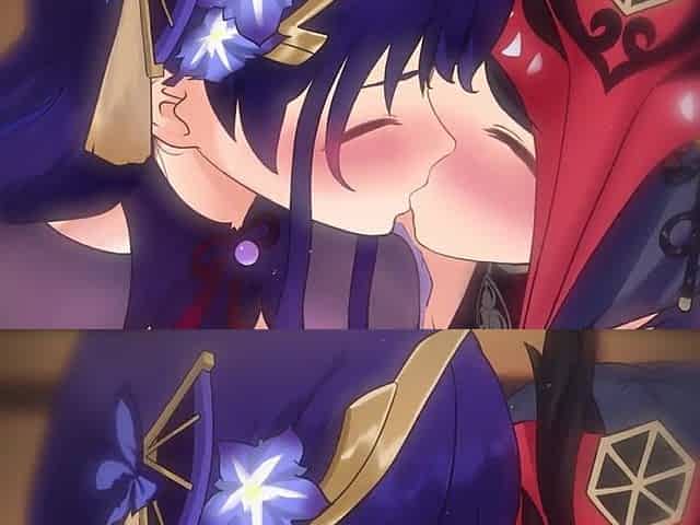 lesbian babes giving a kiss during the time that giving boobjob