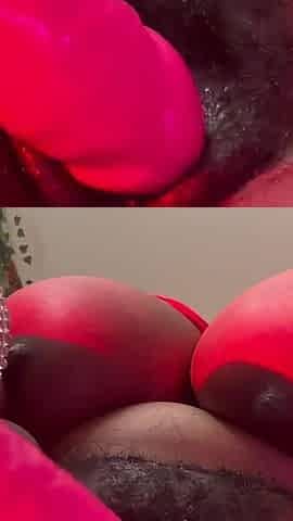 Chubby Black Babe Fucking Her Hairy Fat Pussy with Big Dildo Closeup