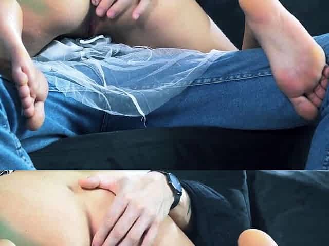 Romantic Asian Blonde MILF's Footjob Delight