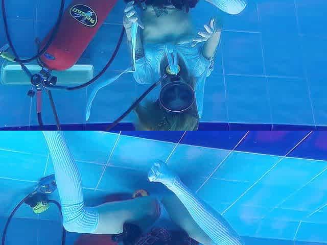 Golden-haired Slim wetlook scuba Recent scene w49