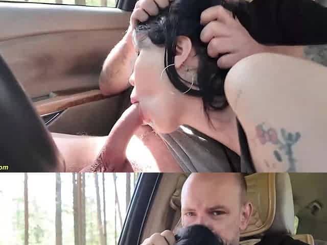 horny couple anal in a public parked car