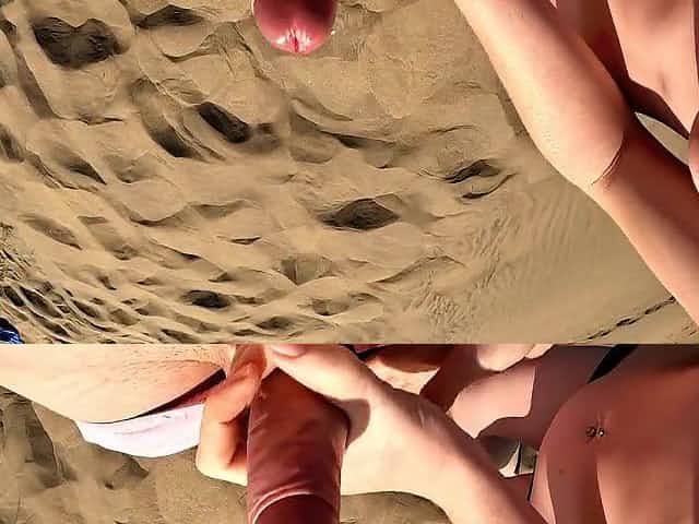 CAUGHT! Chaps see us screw on public stripped beach - join us next time!