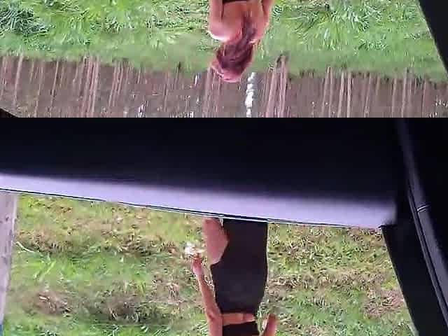 flashing his shlong at a gal in the car!