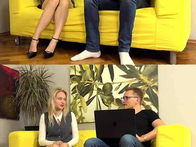 Sexy blonde can't wait for his hard cock