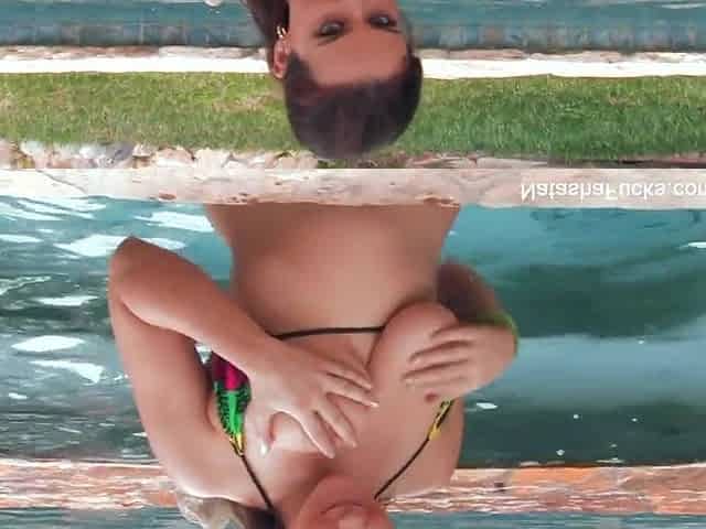 Breasty Natasha Worthwhile has some solo summer pleasure by the pool