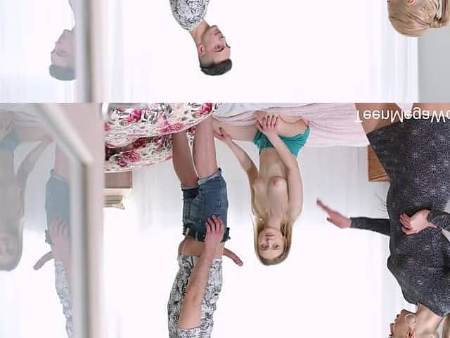 Russian mommy Caty Kiss is teaching pretty teen to give a blowjob to her stepson