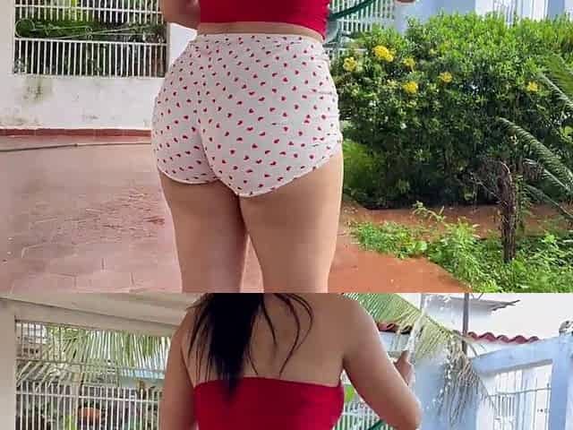 MY STEPMOTHER WATERING THE PLANTS IN SHORTS WITH HER GIANT BOOTY