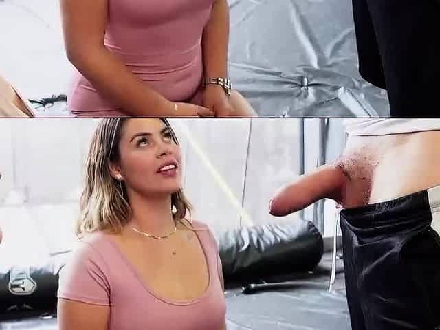 Fucking our trainer's big cock, Juliana Rose rides him