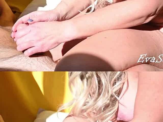 nice-looking golden-haired with a large booty rides my rod