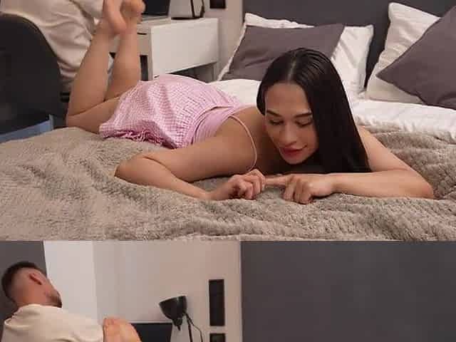 Bored Brunette hair Teased Him During Work From Home And Got Destroyed