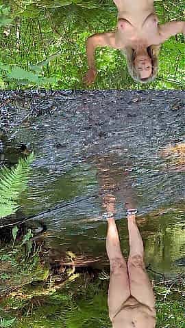 Natural Wife Plays In the Creek, gets Cum