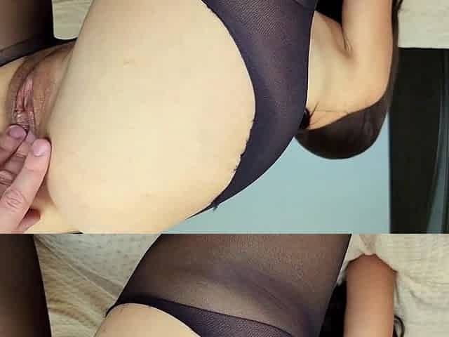Stepson tears pantyhose to fuck big-assed brunette MILF
