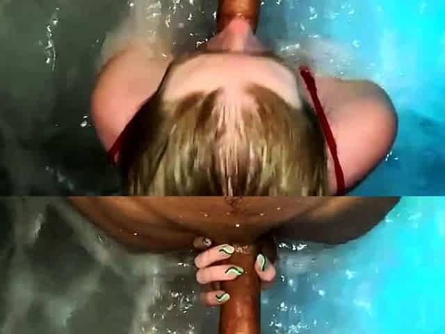 Public Hot Tub Blowjob in a Red Swimsuit