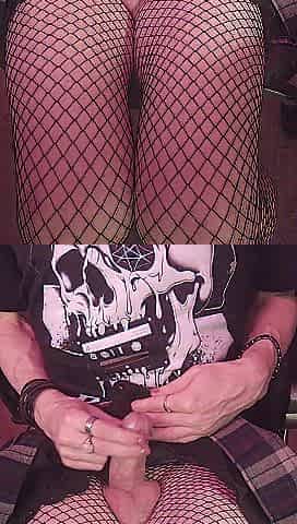 Goth Femboy Cums On Their Fishnets