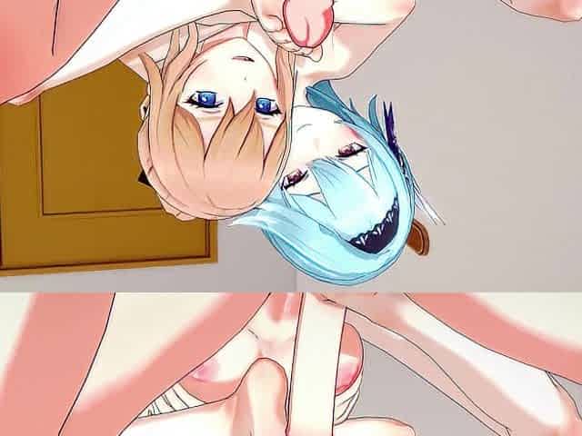Eula plays with Futanari Jeans jock then rides her on the couch - Genshin Impact Futa Manga.