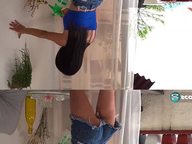 Petite Mia bangs her vagina with a large toy