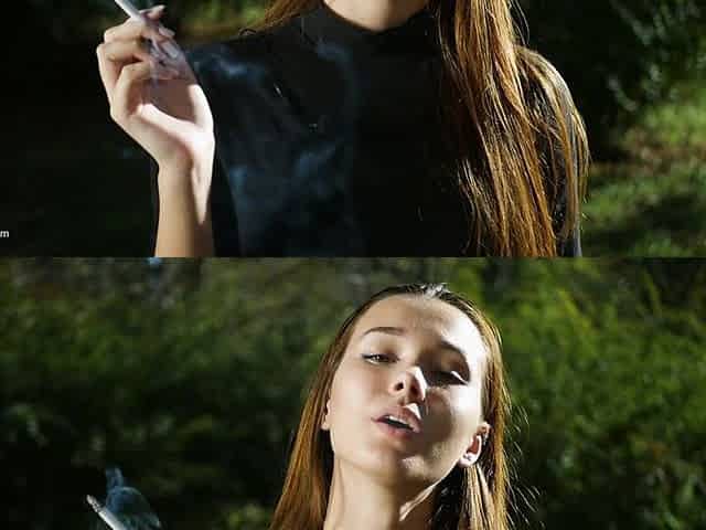 Seductive Russian Beauty Smoking Cigarette Outdoor Vibes