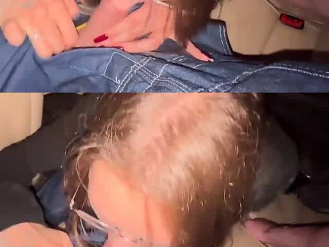 POV oral pleasure in car with cronys, spunk in mouth -