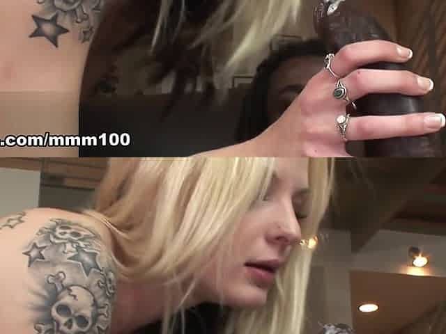Petite blonde babe Faye Runaway get a huge black cock in her tight asshole - MMM100