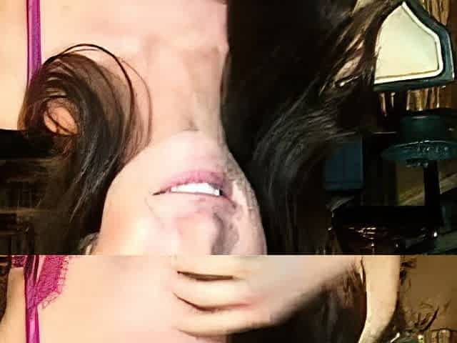 Small titted brunette Sharron with glasses masturbates