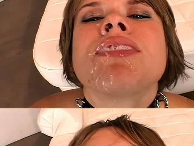 POV blowjob with brunette slut getting throatfucked