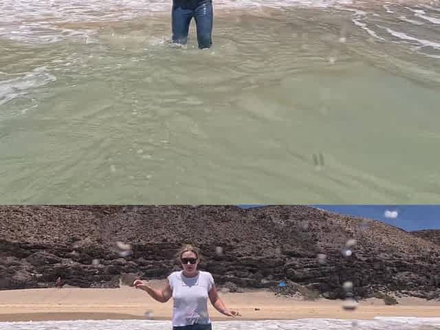 Girl Wetting Jeans in the Ocean and Swimming in Wet White T-shirt