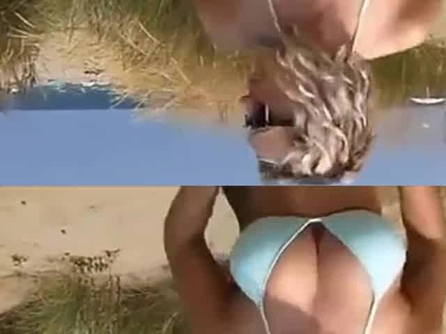 Big breasted blonde milf sucking and fucking on the beach