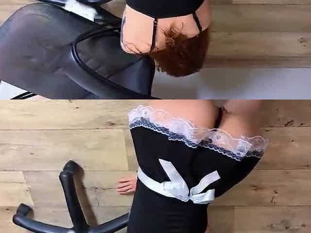 Tattooed Redhead Maid Gets Her Huge Butt Spanked And Drilled In Office Chair