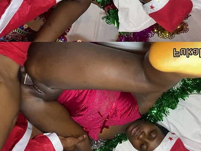 Ebony Teen Wants Big Cock Santa to Take off Condoms and Fuck Raw and Cum Inside Pussy