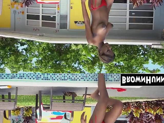 Ebony slut Lola Chanel takes a cock treat by the pool