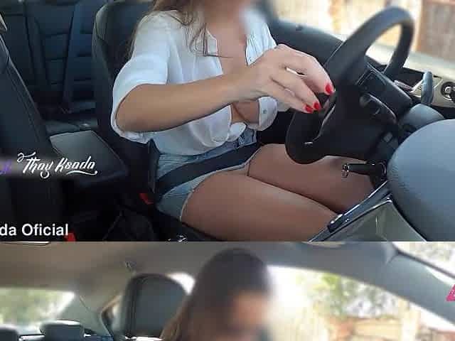Out of pants and out of a brassiere, Thay Ksada lets a stranger touch her in the car.