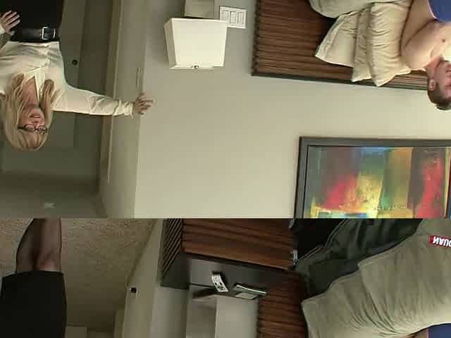This babe caught a stud jerking lengthy wang in his room and couldnt resist trying it