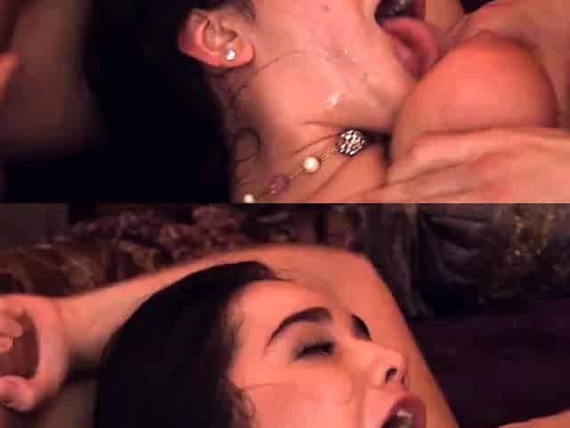 sexy teen Karlee Grey gets spitroasted in mmf