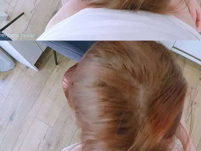 POV Redhead roommate was cleaning the kitchen out of pants.