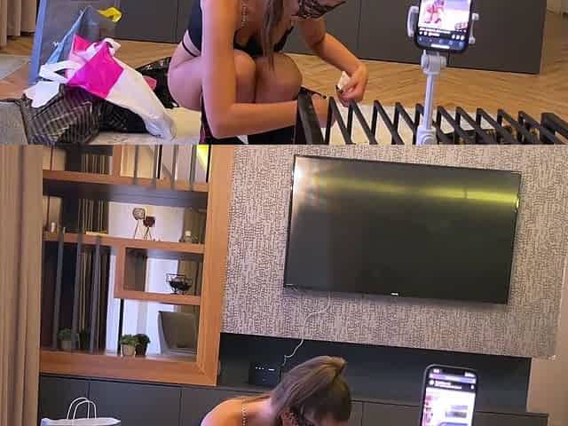 Amateur brunette fucks two big cocks