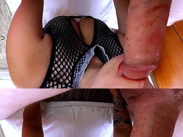 Curvy redhead jap MILF giving blowjob and titjob in POV