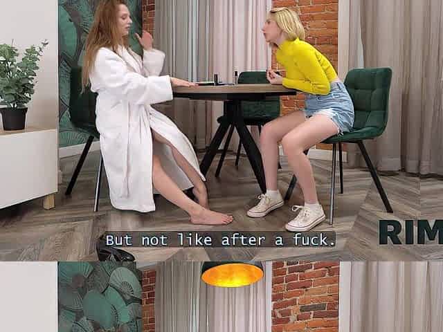 RIM4K. Pair teaching their golden-haired ally how to rim and make the stud cum