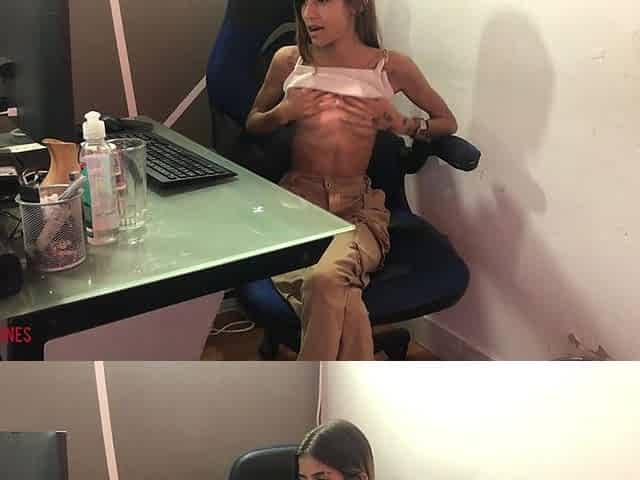Petite Brunette Comes to Work in Her Office but First Masturbates Very Rich