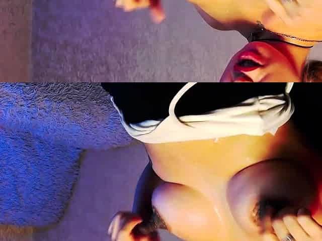 Turned on mature lady masturbating with panties and toys