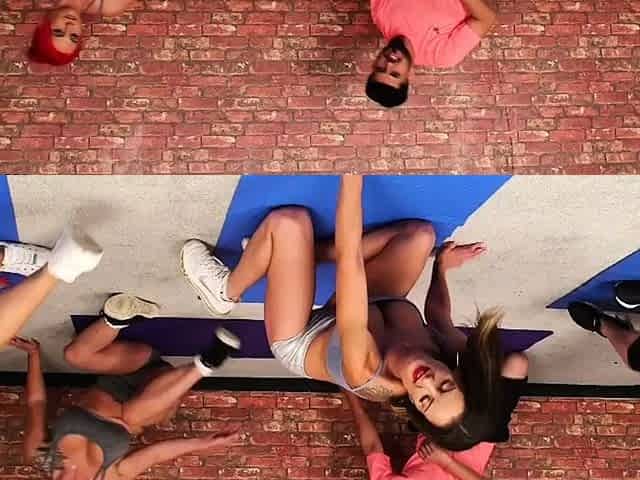 Athletic CFNM babes wanking lucky guy