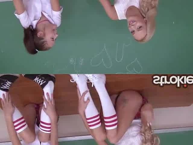 Strokies - Hawt summer doxies Emma Hix and Carolina Sweets team up for a school tugjob