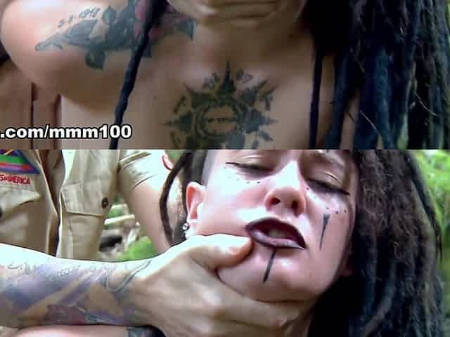 Hunter catches beautiful specimen with big natural tits covered in tattoos - MMM100