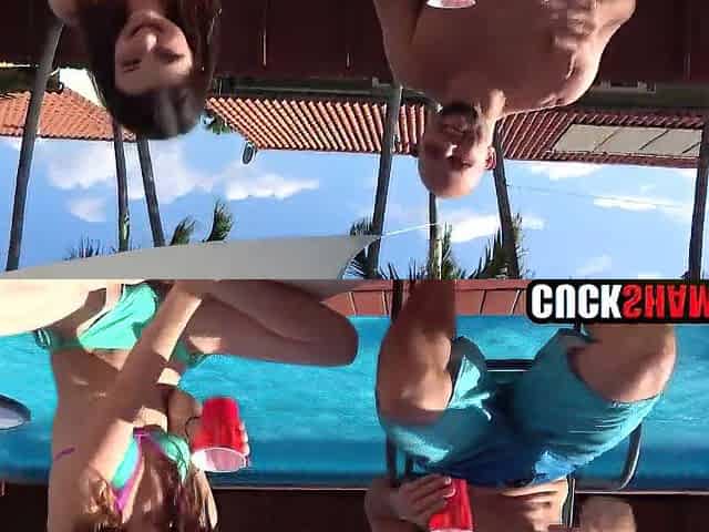 Cuckold hubby sharing tiny wife with hung guy