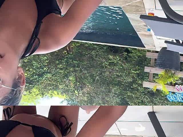 LATIN BABE GIVES A SLOPPY ORAL OUTSIDE AT THE POOL