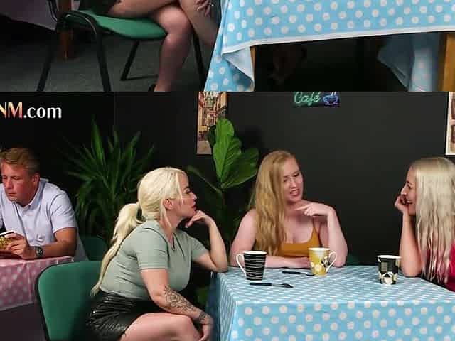 Amateur CFNM babes deepthroating a guy