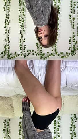 Small titted brunette teen fingering on the bed