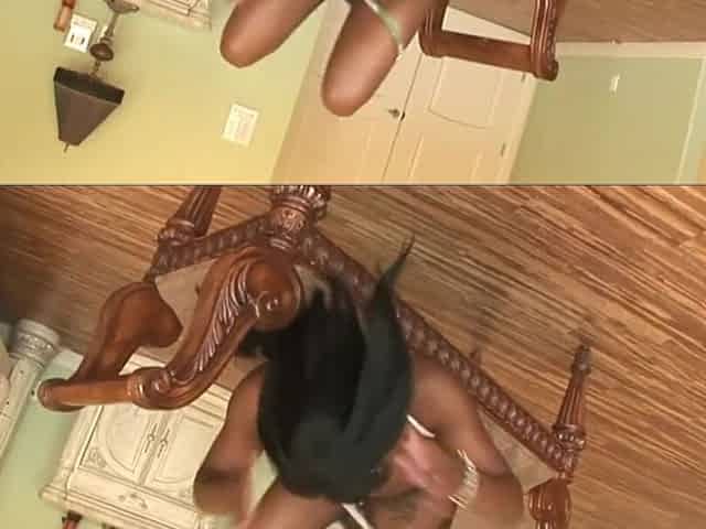 Ebony breasty gets her throat screwed