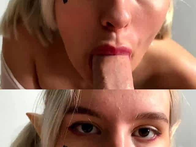 Horny teen Mira gives ahegao blowjob - POV
