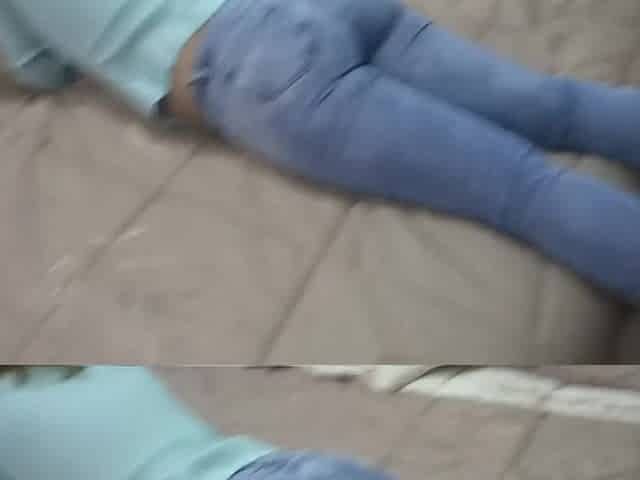 Stepmom gets on all fours, I pull down her jeans and this babe asks me to put it in her butt